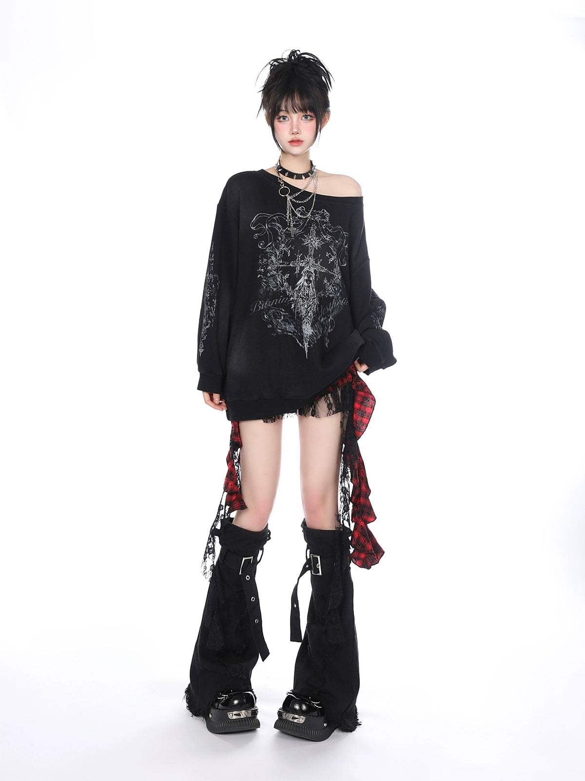 Y2K Gothic Red Plaid Skirt – Asymmetrical Punk Pettiskirt Cake Dress for Women