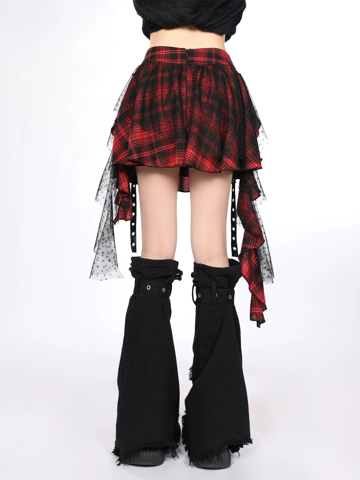 Y2K Gothic Red Plaid Skirt – Asymmetrical Punk Pettiskirt Cake Dress for Women