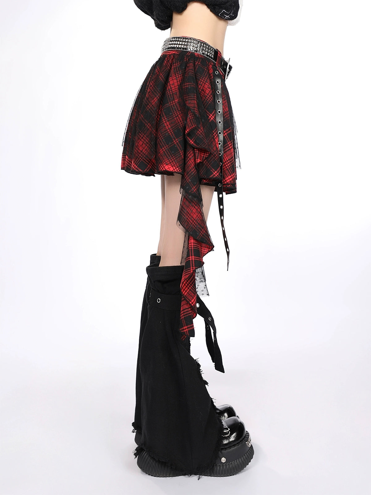 Y2K Gothic Red Plaid Skirt – Asymmetrical Punk Pettiskirt Cake Dress for Women