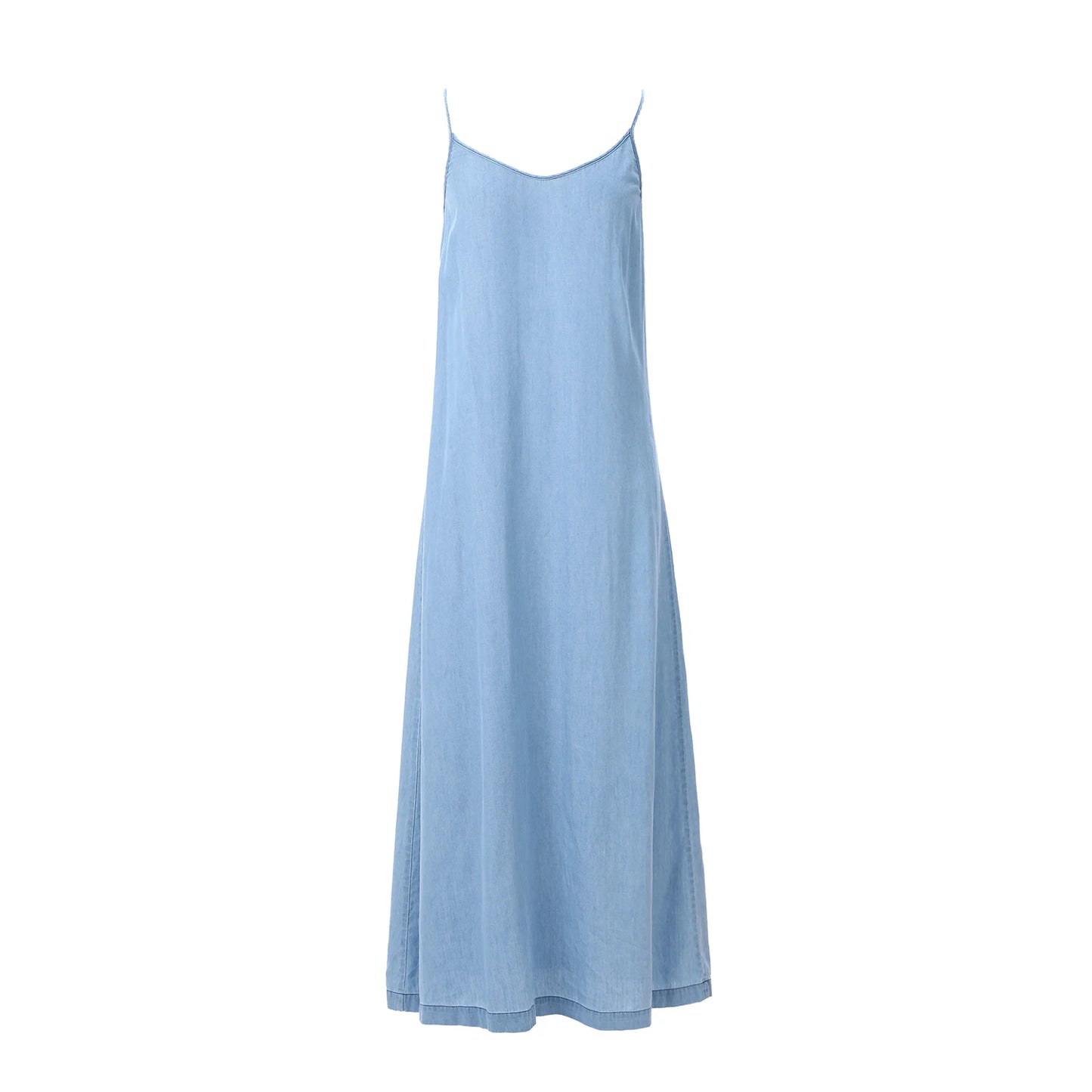 SOUTH TAO Lightweight Denim Wrap Blouse & Slip Dress – Women’s Ankle-Length A-Line Dress with Spaghetti Straps, Casual Spring Outfit