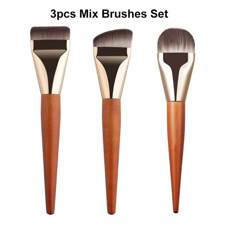 Ultra Thin Foundation Brush Set – Soft Wool Fiber Face Contour & Flat Contour Brush for Blending Foundation, Concealer, Bronzer, 1/2/3pcs