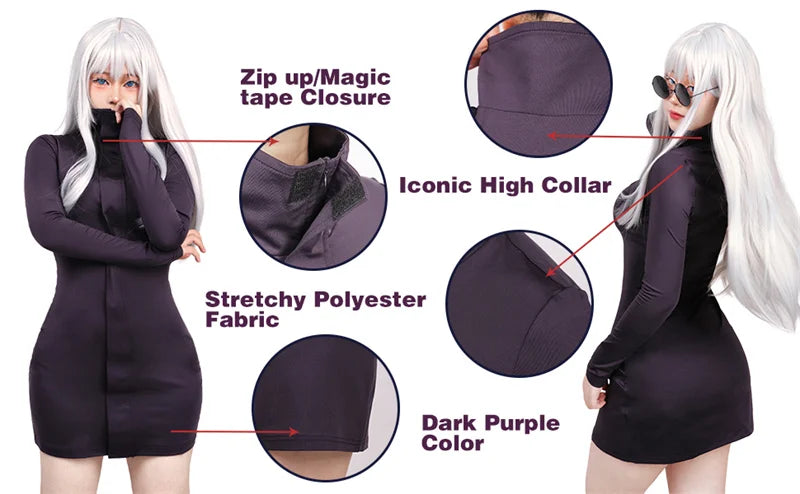 Gojo Satoru Cosplay Costume for Women – WENHAM Purple Dress with Glasses, Anime Party & Halloween Outfit