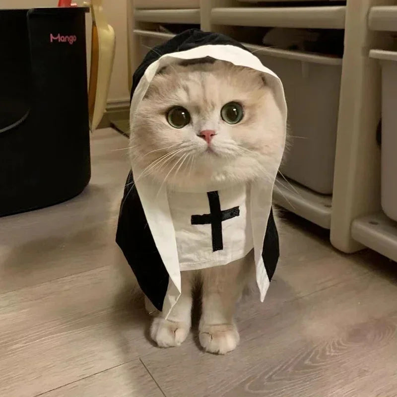 Kawaii Pet Costume 2025 – Cat & Dog Cosplay Nun Cloak Dress for Fun & Creative Play