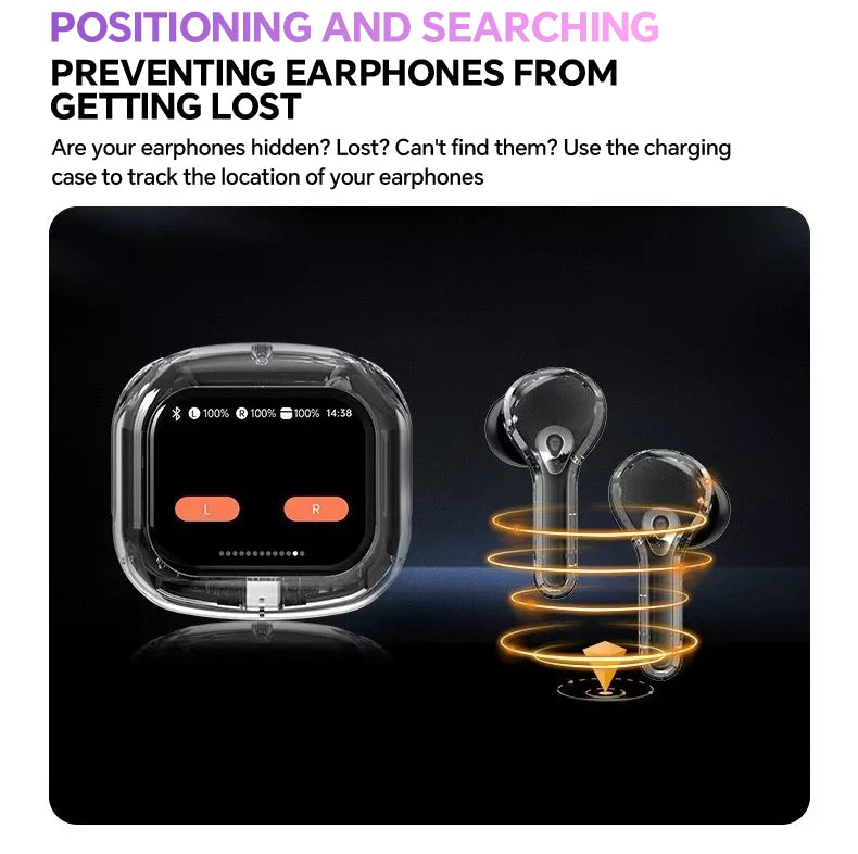 Translation Headphones with Touch Screen Wireless Bluetooth 5.4 Smart Earphone HiFi Audio High Quality Transparent Case Headset