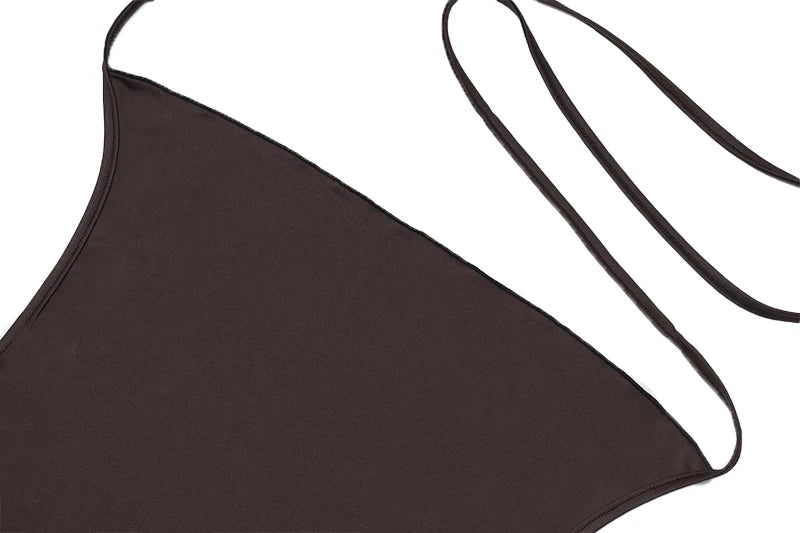 Y2K Brown Mini Dress – Low-Cut Backless Bandage Pleated A-Line Dress for Women