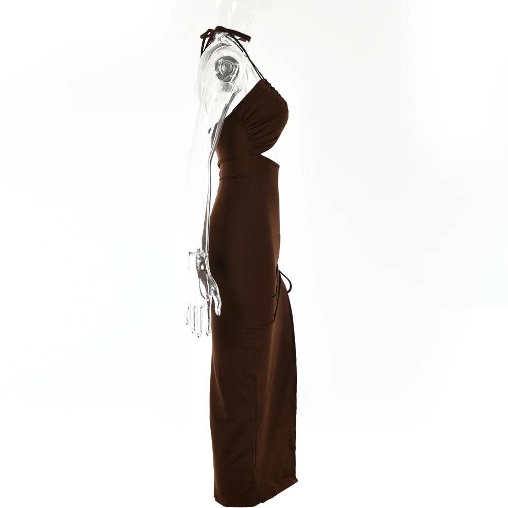 Women’s Sexy Slim Bodycon Midi Dress – Sleeveless Backless Party Night Club Outfit