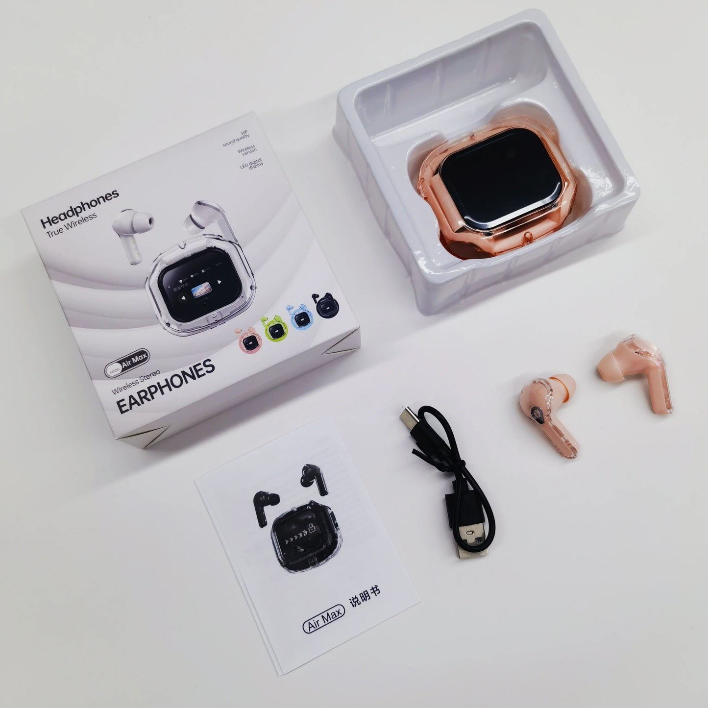 Translation Headphones with Touch Screen Wireless Bluetooth 5.4 Smart Earphone HiFi Audio High Quality Transparent Case Headset