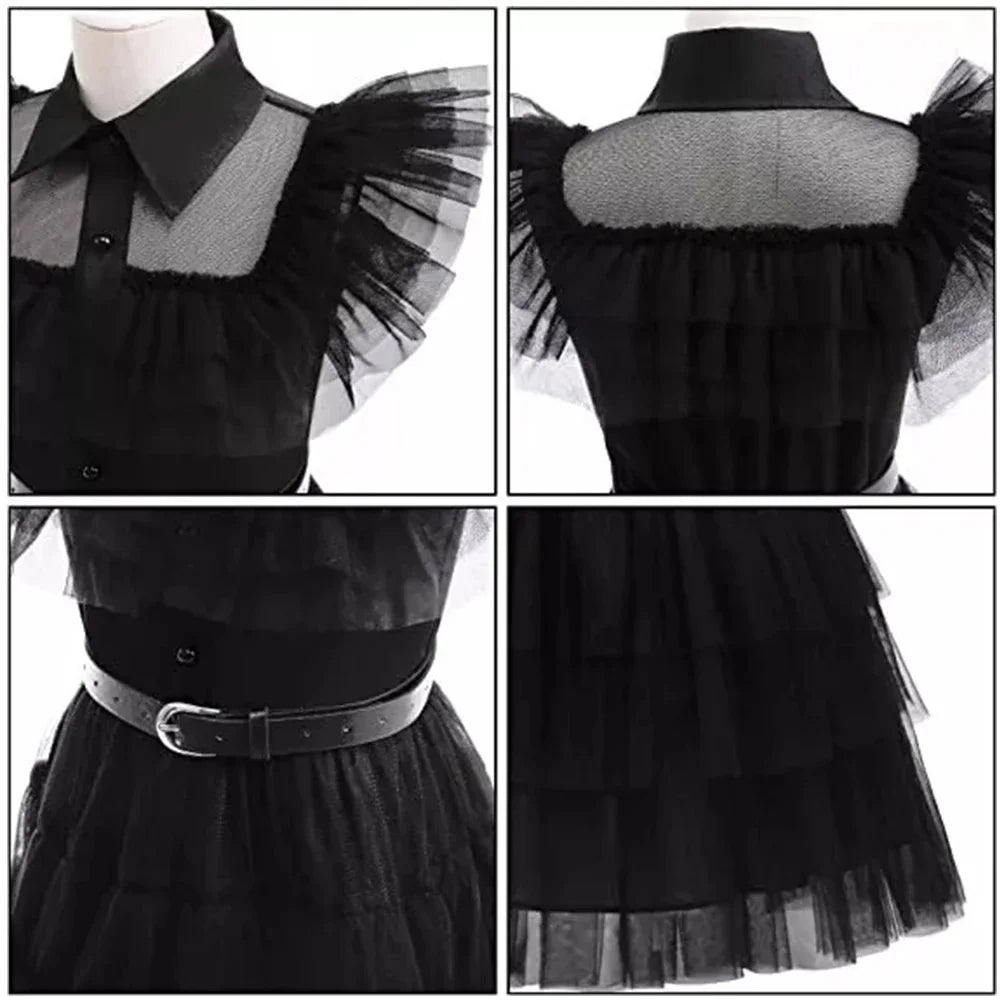 Wednesday Cosplay Costume With Accessories Children Perform Dress Girls Party Dresses For Halloween Carnival Girl Princess Dress