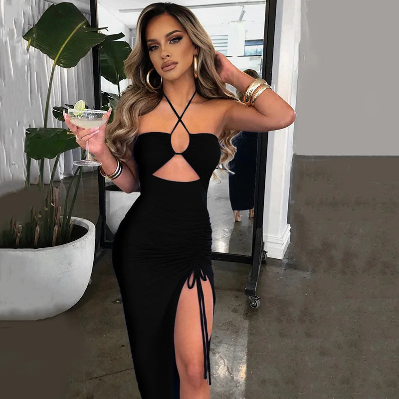 Women’s Sexy Slim Bodycon Midi Dress – Sleeveless Backless Party Night Club Outfit