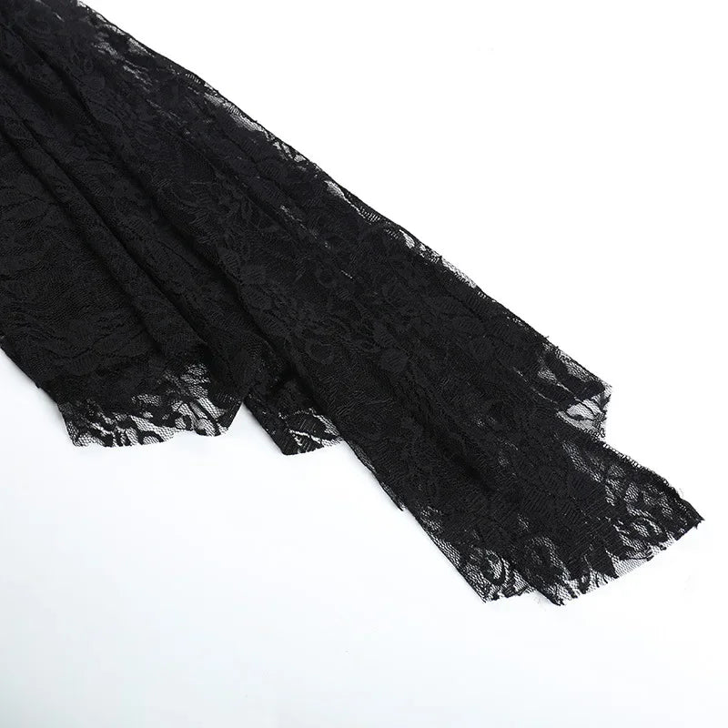 Lobovootd Gothic Lace Mesh Shrug Cardigan – Long Sleeve Cropped Top for Cosplay, Harajuku, and Streetwear Fashion
