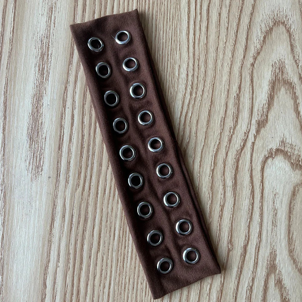 Punk Girl Hollowed Out Eyelets Wide Elastic Headband Stretchy Metal Rock Steampunk for Sports Headbands Hair Accessories