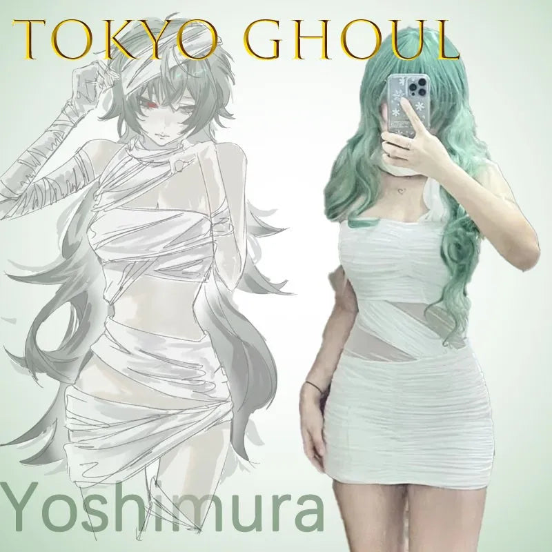 Anime Cosplay Wig Yoshimura Eto – Long Green Gradient Hair And Suit for Tokyo Ghoul Costumes