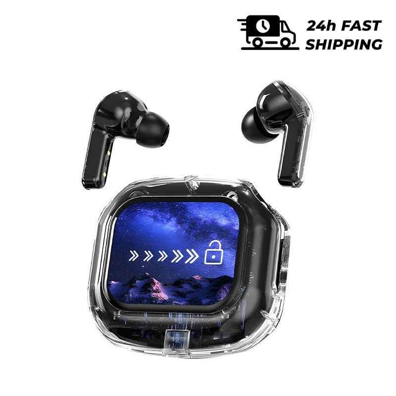 Translation Headphones with Touch Screen Wireless Bluetooth 5.4 Smart Earphone HiFi Audio High Quality Transparent Case Headset