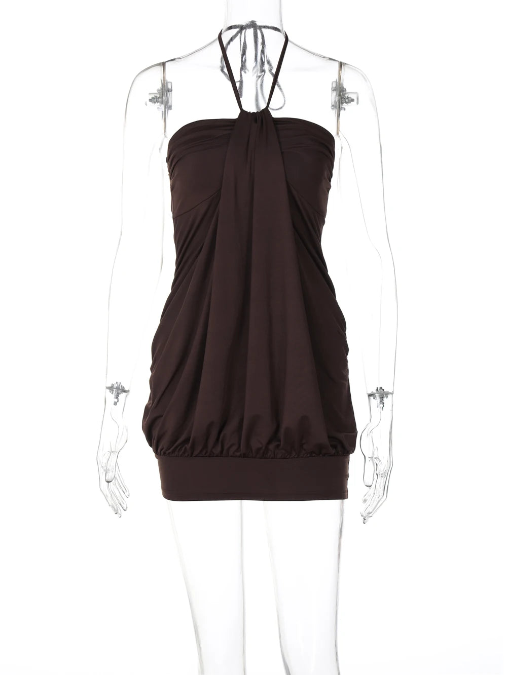 Dulzura Sexy Mini Halter Ruched Backless Short Dress Solid Sleeveless Women Dresses Summer Lady Party Birthday Club Clothes Y2K