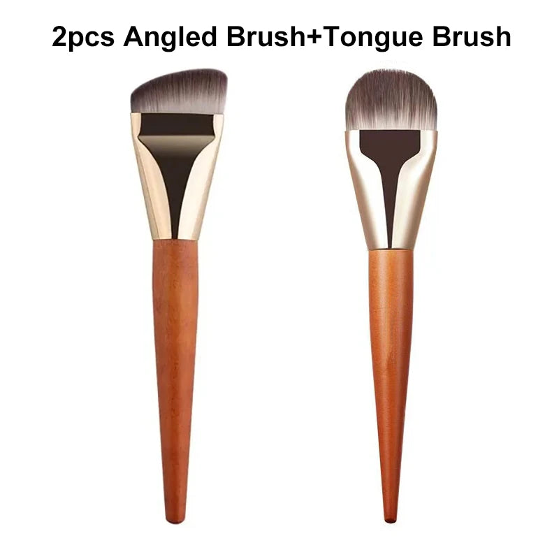 Ultra Thin Foundation Brush Set – Soft Wool Fiber Face Contour & Flat Contour Brush for Blending Foundation, Concealer, Bronzer, 1/2/3pcs