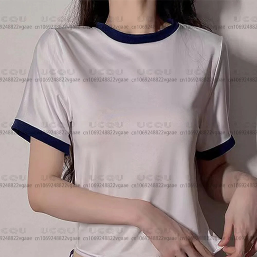 Anime School Uniform Cosplay Top – High Stretch Crop Tee for Roleplay, Cheerleading Style, and Kawaii Fashion Looks