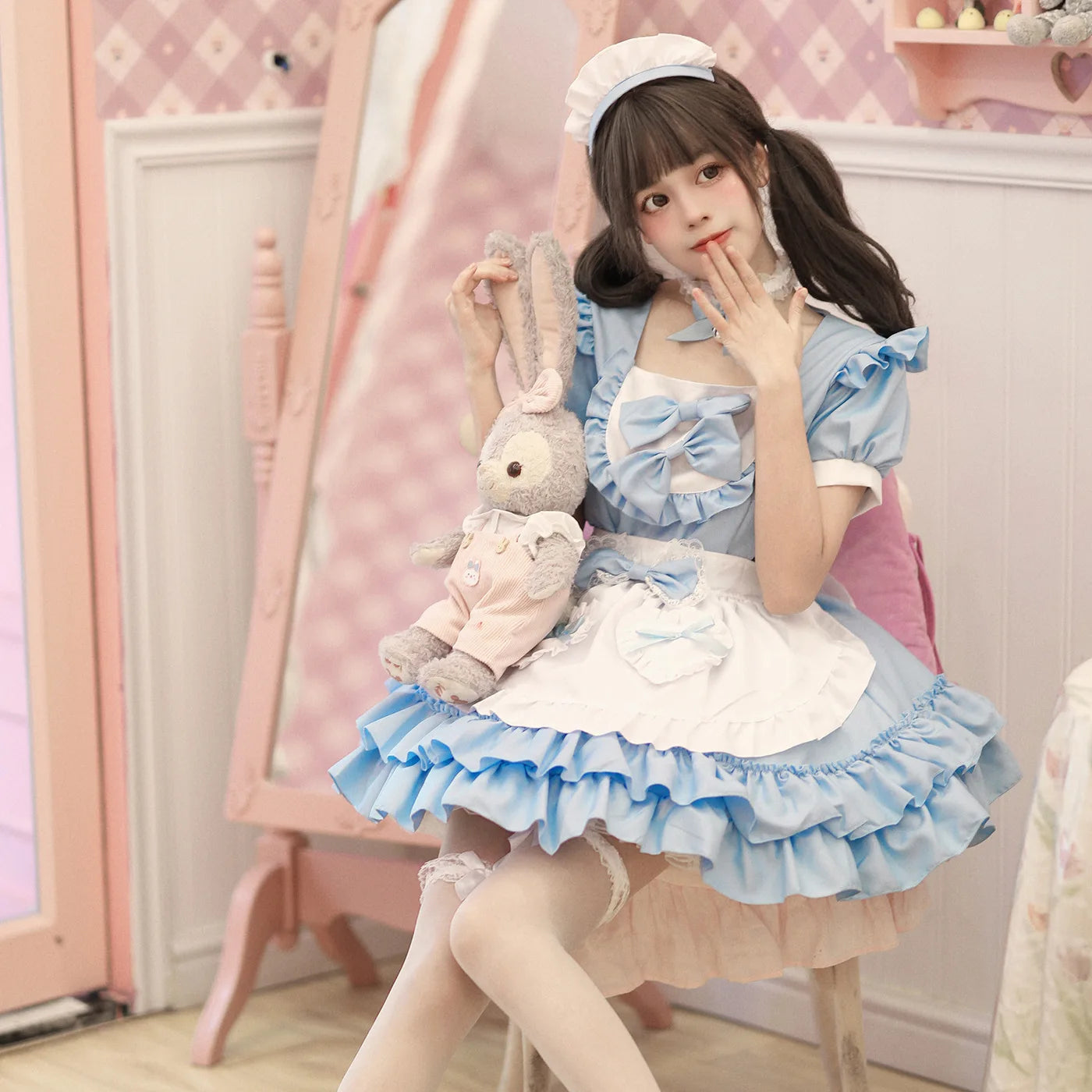 Cosplay Costumes Japanese Soft Girl Maid Wear Ladies Dress Cute Pink Lolita Uniform Suit Cos Clothing Women Skirt Bow Gift Sets
