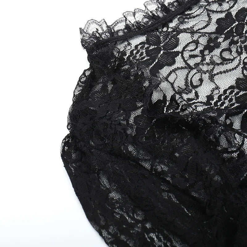 Lobovootd Gothic Lace Mesh Shrug Cardigan – Long Sleeve Cropped Top for Cosplay, Harajuku, and Streetwear Fashion