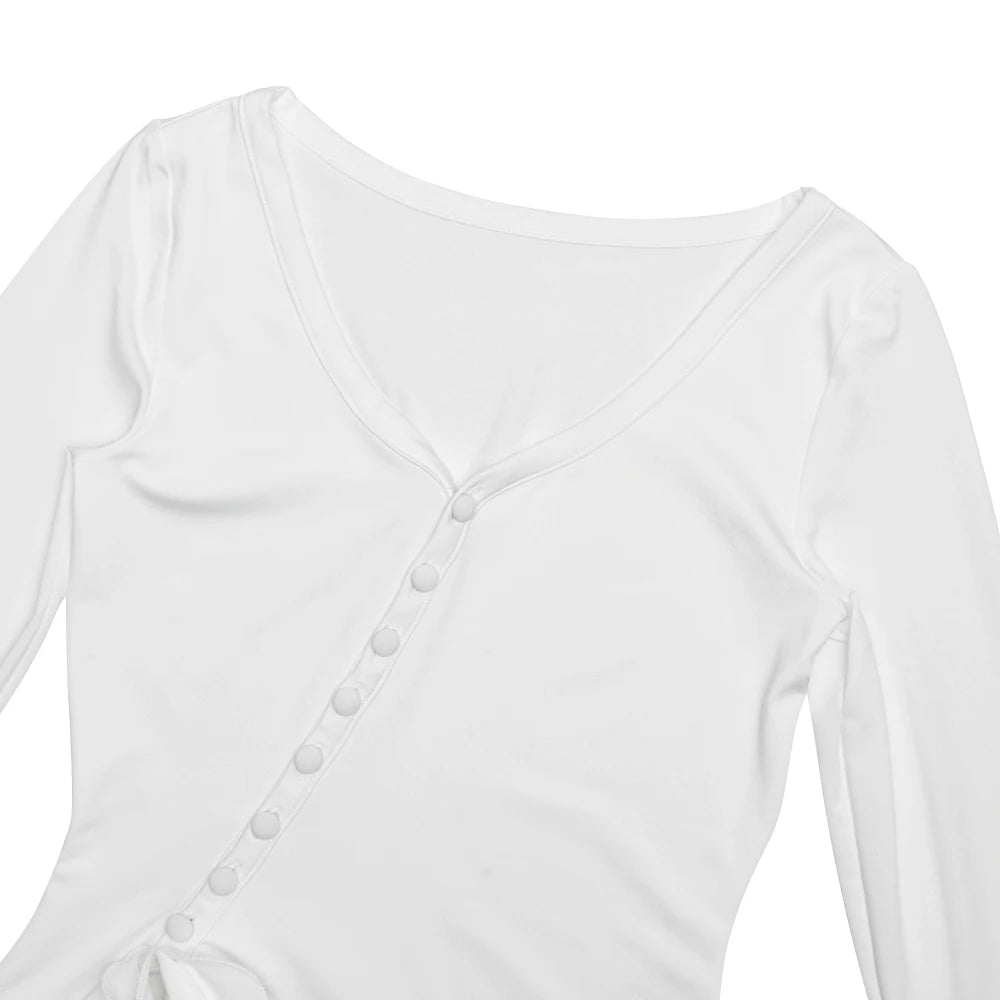 Absobe Women’s Bodycon Mini Dress – Ruffle Hem, V-Neck, Long Sleeve, Party & Streetwear Outfit