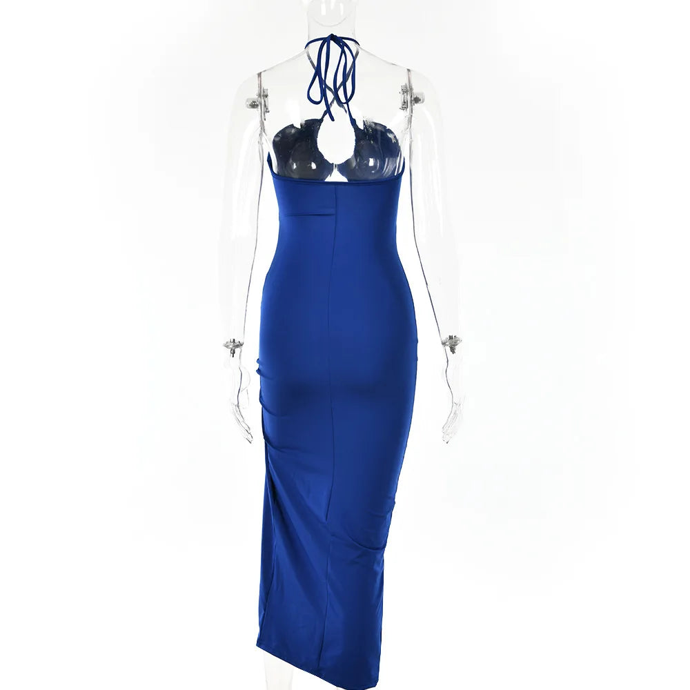 Women’s Sexy Slim Bodycon Midi Dress – Sleeveless Backless Party Night Club Outfit