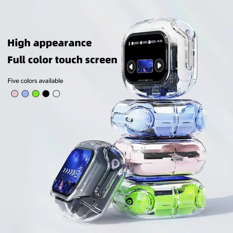 Translation Headphones with Touch Screen Wireless Bluetooth 5.4 Smart Earphone HiFi Audio High Quality Transparent Case Headset