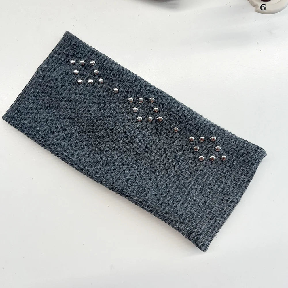 Punk Girl Hollowed Out Eyelets Wide Elastic Headband Stretchy Metal Rock Steampunk for Sports Headbands Hair Accessories