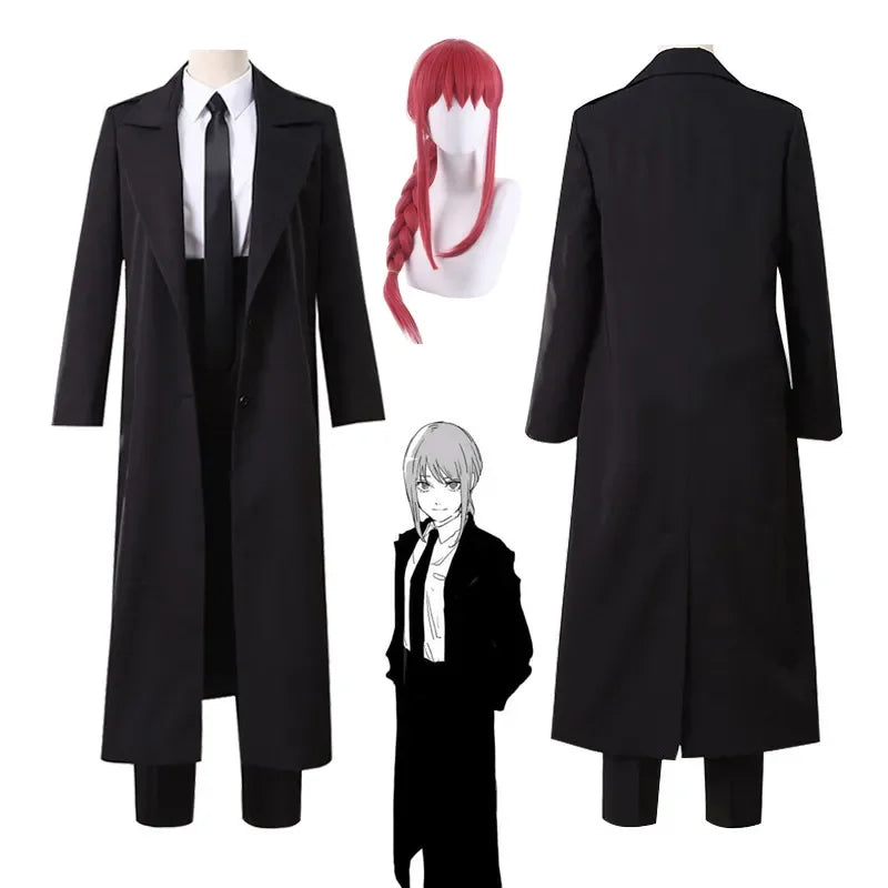 Makima Cosplay Costume Set – Chainsaw Man Anime Outfit for Men & Women (Shirt, Tie, Pants, Trench Coat)