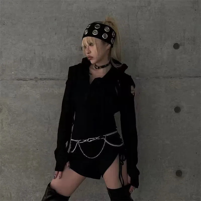 Punk Girl Hollowed Out Eyelets Wide Elastic Headband Stretchy Metal Rock Steampunk for Sports Headbands Hair Accessories