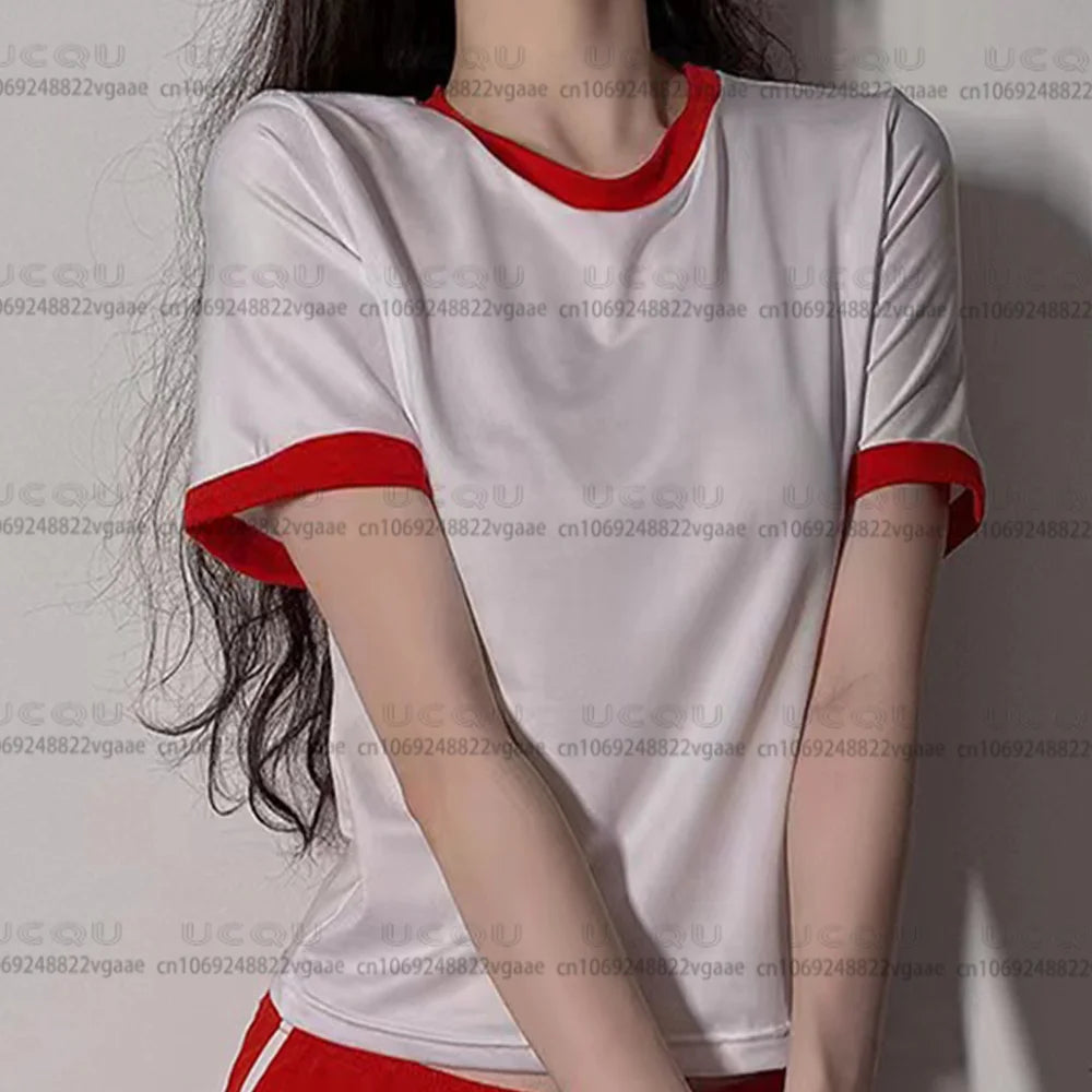 Anime School Uniform Cosplay Top – High Stretch Crop Tee for Roleplay, Cheerleading Style, and Kawaii Fashion Looks