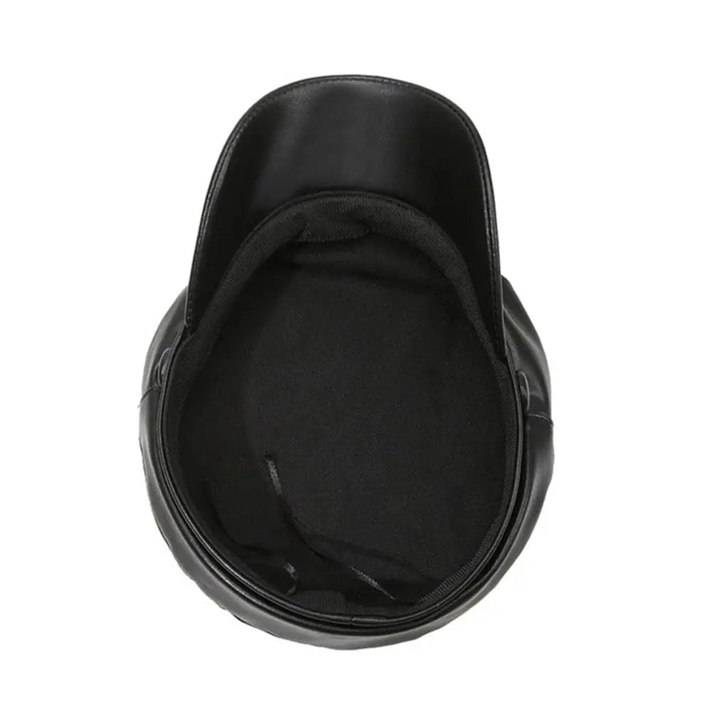 Retro England Black Leather Cap – Women’s Vintage Painter Hat, Flat Newsboy & Military Style Outdoor Cap