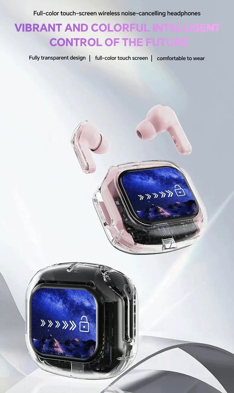 Translation Headphones with Touch Screen Wireless Bluetooth 5.4 Smart Earphone HiFi Audio High Quality Transparent Case Headset