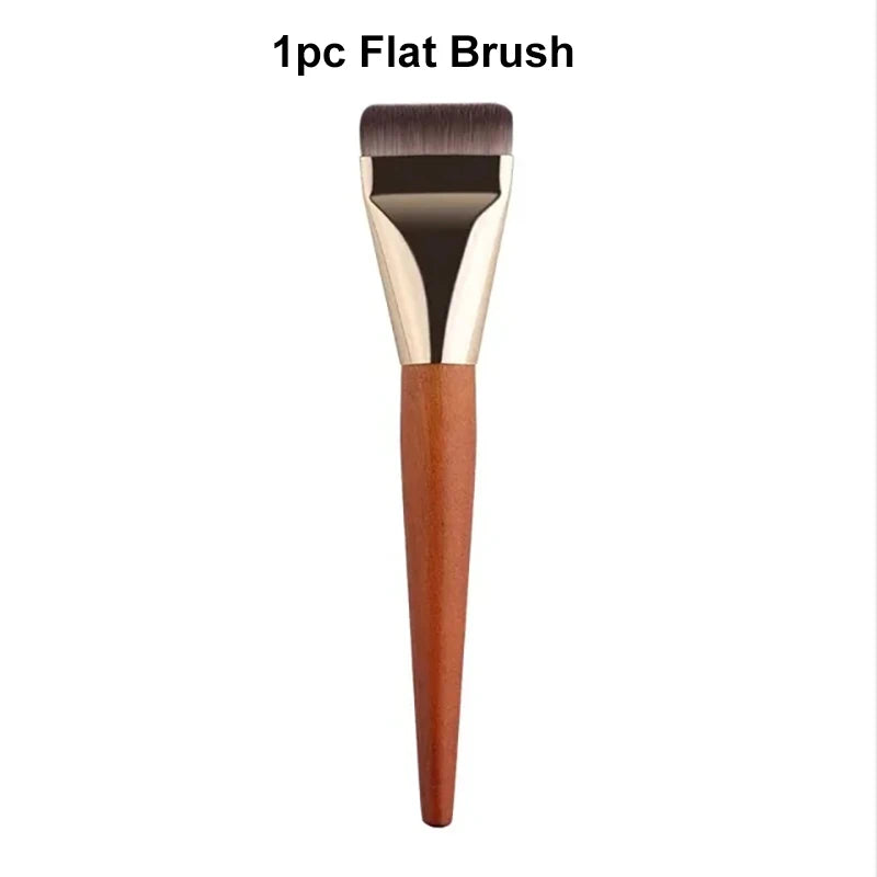 Ultra Thin Foundation Brush Set – Soft Wool Fiber Face Contour & Flat Contour Brush for Blending Foundation, Concealer, Bronzer, 1/2/3pcs