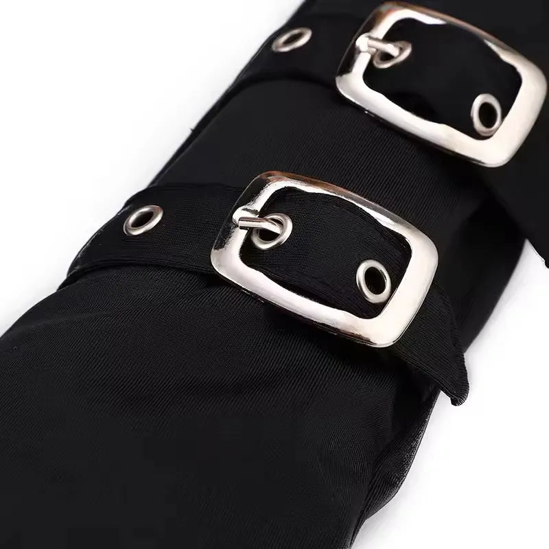 Goth Punk Buckle Strap Gloves – Fingerless Spandex Gloves for Women’s Cosplay & Fashion