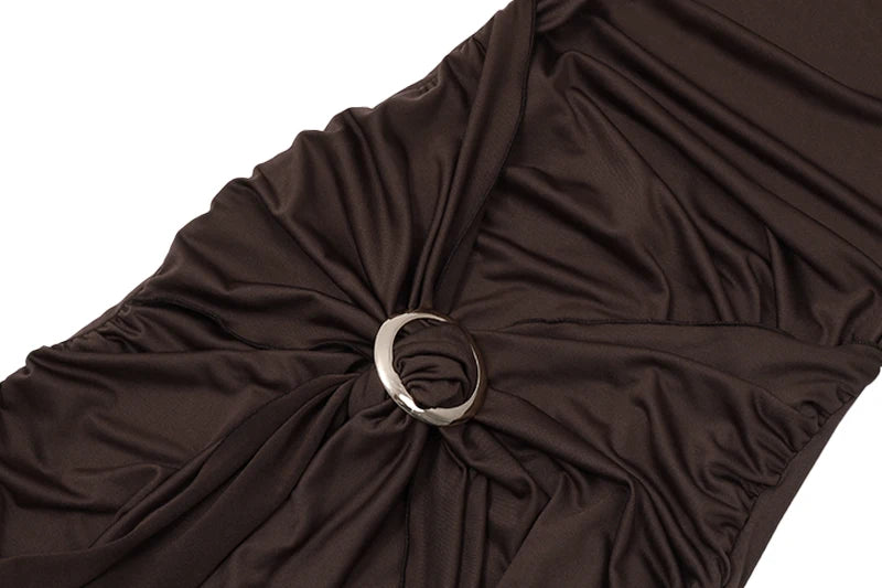 Y2K Brown Mini Dress – Low-Cut Backless Bandage Pleated A-Line Dress for Women