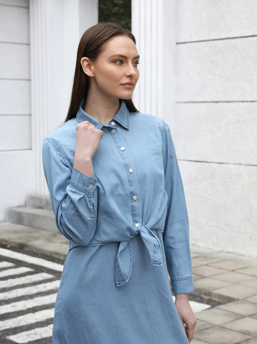 SOUTH TAO Lightweight Denim Wrap Blouse & Slip Dress – Women’s Ankle-Length A-Line Dress with Spaghetti Straps, Casual Spring Outfit