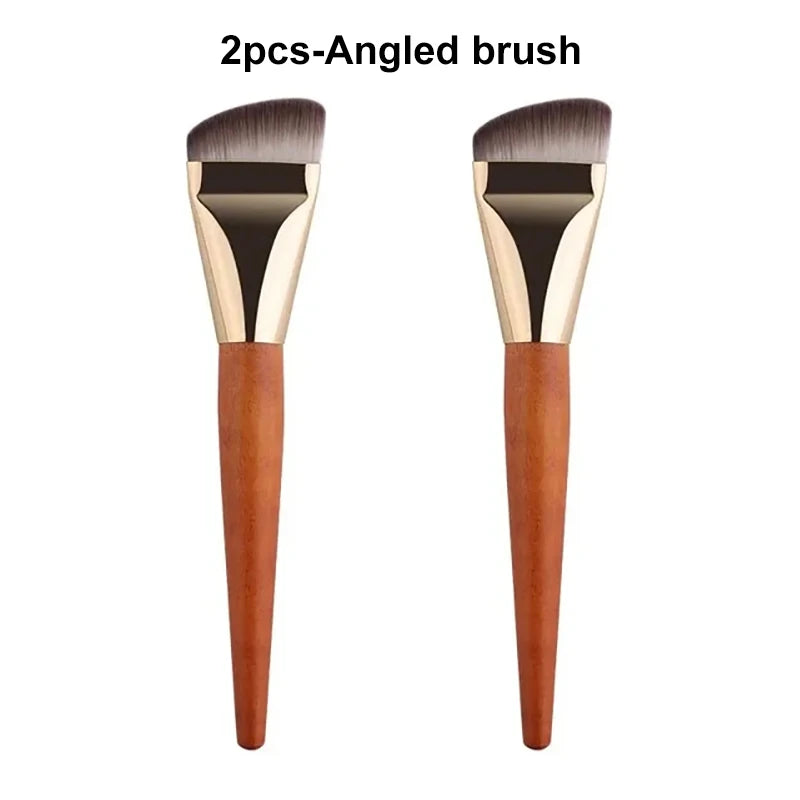 Ultra Thin Foundation Brush Set – Soft Wool Fiber Face Contour & Flat Contour Brush for Blending Foundation, Concealer, Bronzer, 1/2/3pcs