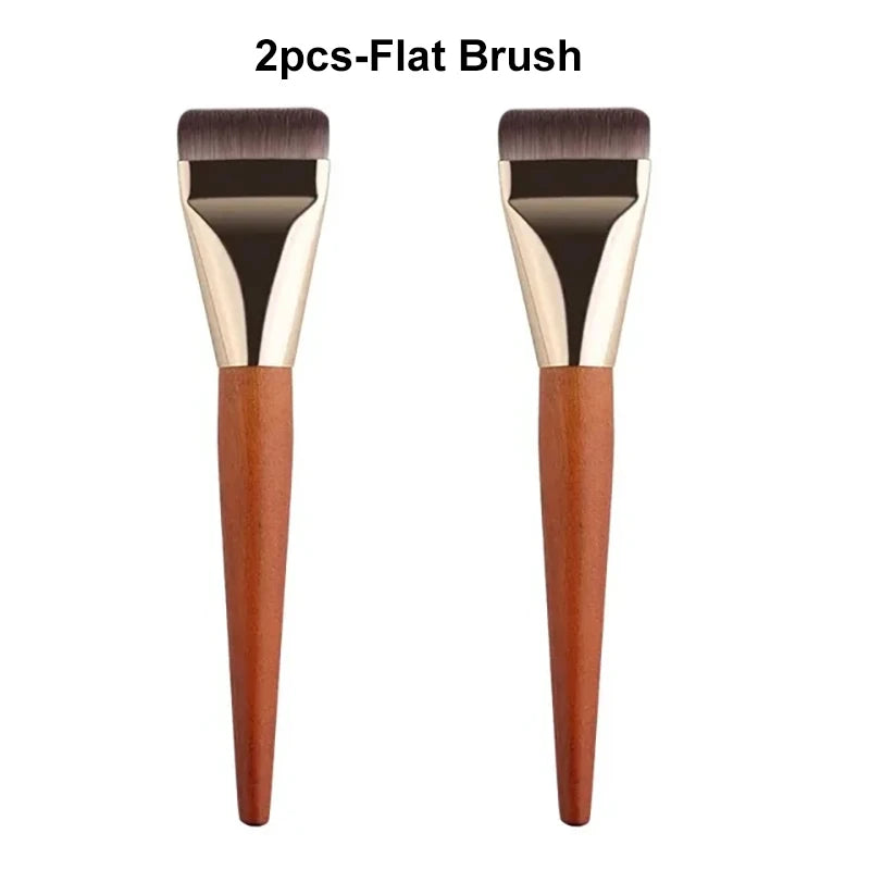 Ultra Thin Foundation Brush Set – Soft Wool Fiber Face Contour & Flat Contour Brush for Blending Foundation, Concealer, Bronzer, 1/2/3pcs