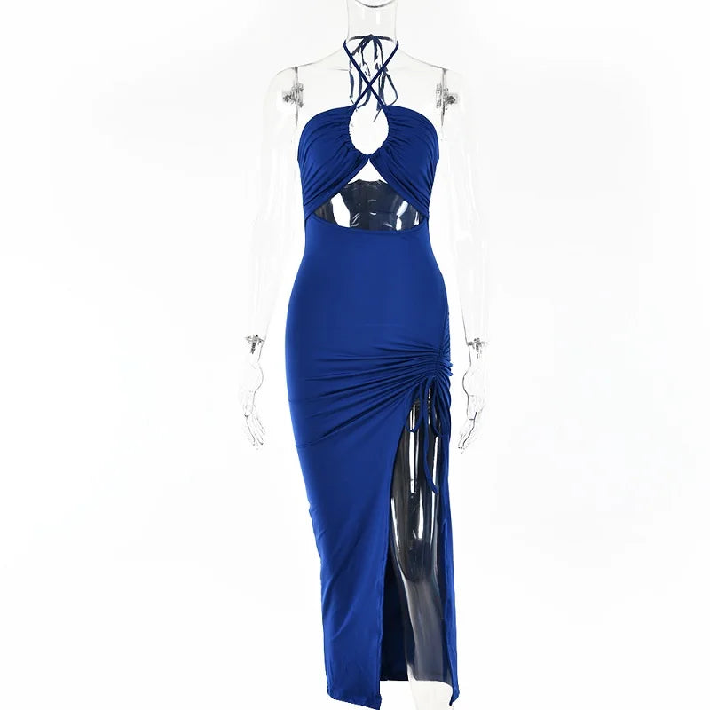 Women’s Sexy Slim Bodycon Midi Dress – Sleeveless Backless Party Night Club Outfit