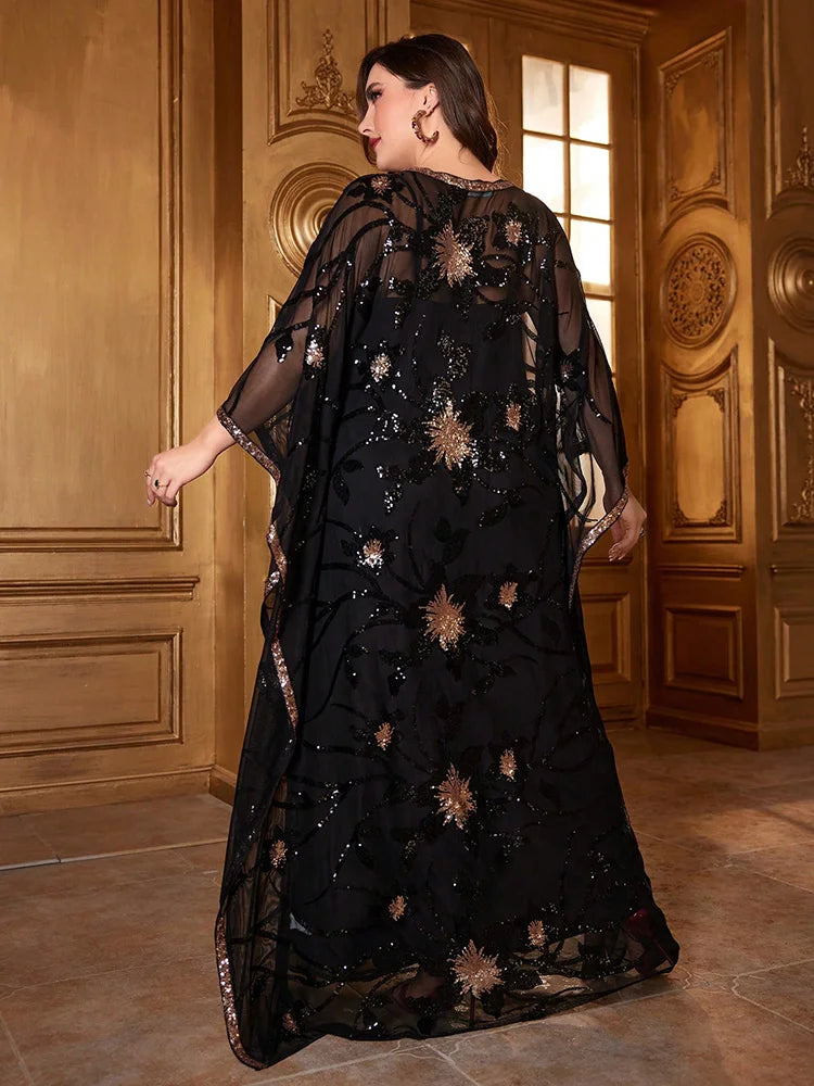 TOLEEN Sequined Floral Maxi Dress – Elegant Batwing Sleeve Plus Size Evening Dress for Women, Perfect for Spring/Summer 2024