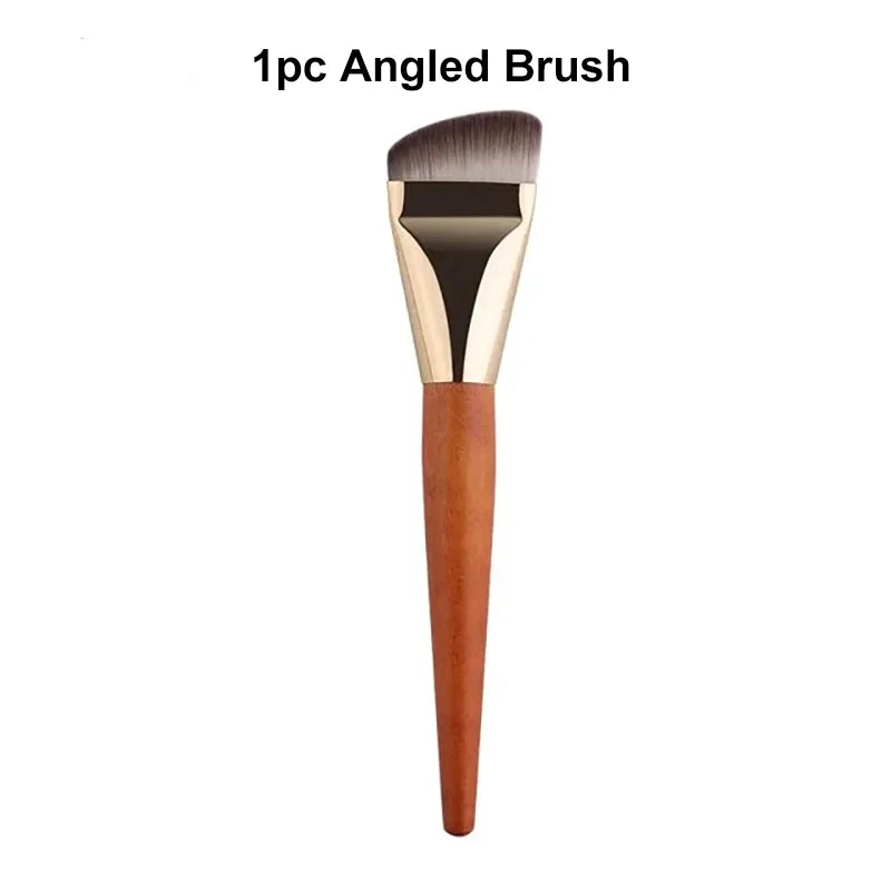 Ultra Thin Foundation Brush Set – Soft Wool Fiber Face Contour & Flat Contour Brush for Blending Foundation, Concealer, Bronzer, 1/2/3pcs