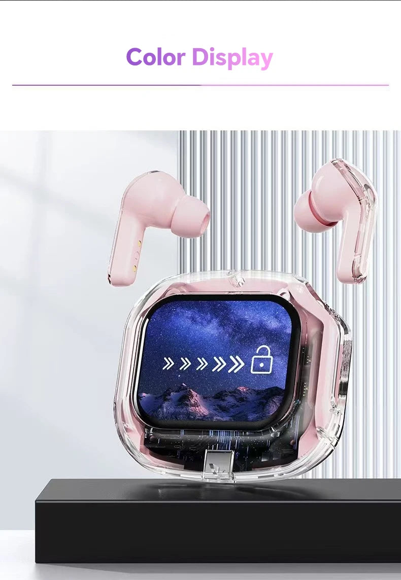 Translation Headphones with Touch Screen Wireless Bluetooth 5.4 Smart Earphone HiFi Audio High Quality Transparent Case Headset