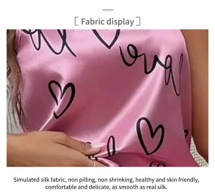 Women Letter Print Satin Pajama Set Chic V-Neck & Backless Cami Tops and Pants Pyjama 2 Pieces Soft Women's Sleepwear Loungewear