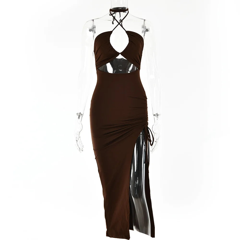 Women’s Sexy Slim Bodycon Midi Dress – Sleeveless Backless Party Night Club Outfit