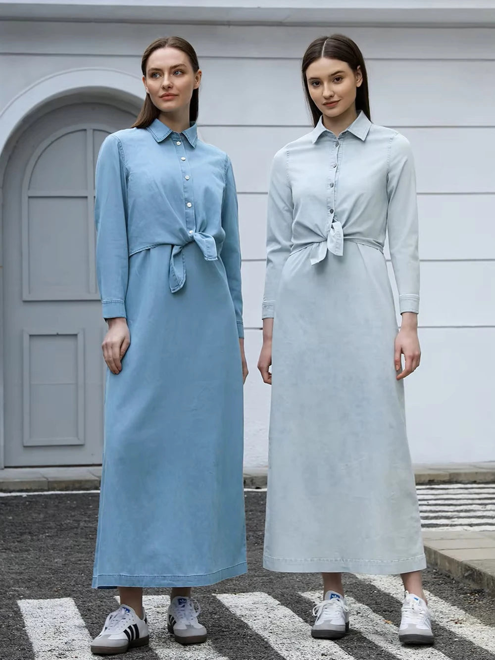 SOUTH TAO Lightweight Denim Wrap Blouse & Slip Dress – Women’s Ankle-Length A-Line Dress with Spaghetti Straps, Casual Spring Outfit
