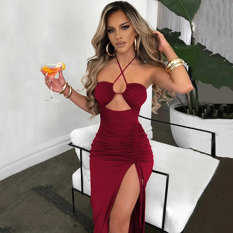 Women’s Sexy Slim Bodycon Midi Dress – Sleeveless Backless Party Night Club Outfit