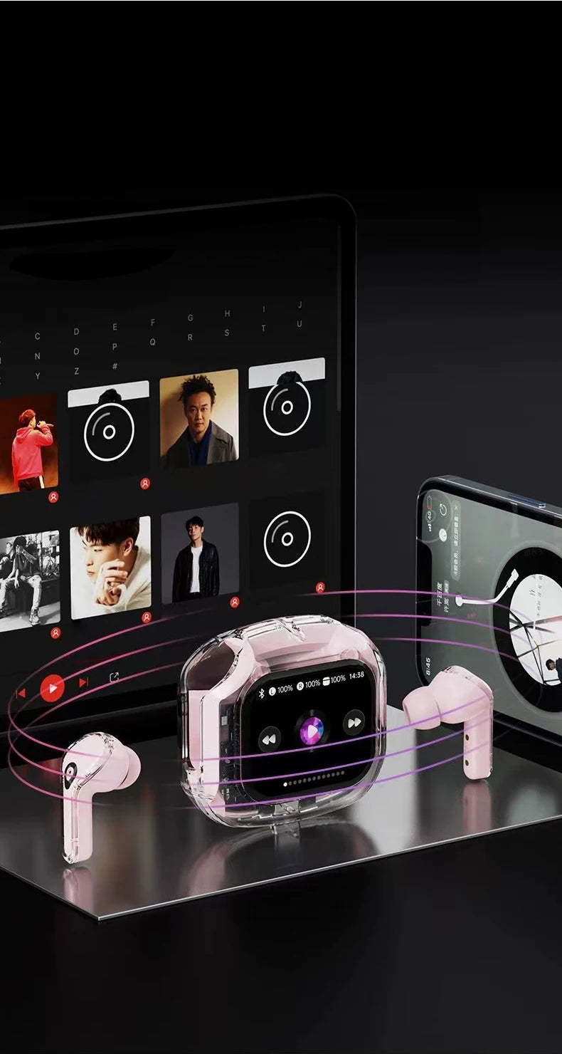 Translation Headphones with Touch Screen Wireless Bluetooth 5.4 Smart Earphone HiFi Audio High Quality Transparent Case Headset