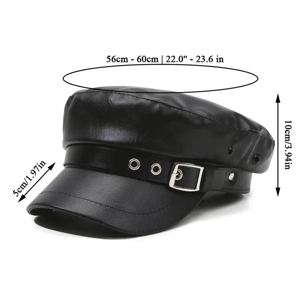 Retro England Black Leather Cap – Women’s Vintage Painter Hat, Flat Newsboy & Military Style Outdoor Cap