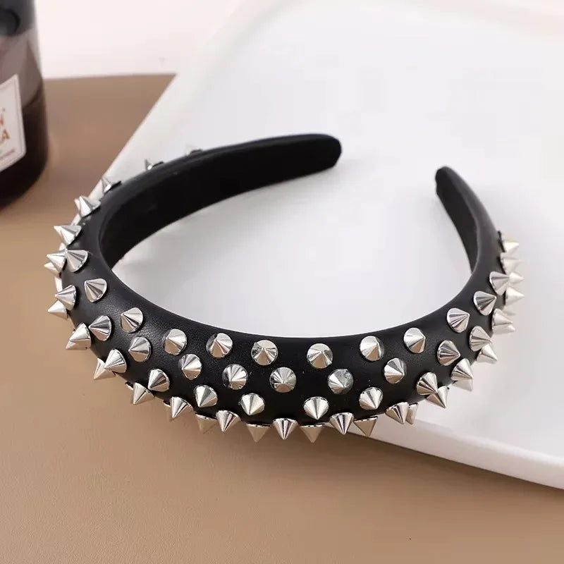 Punk Girl Hollowed Out Eyelets Wide Elastic Headband Stretchy Metal Rock Steampunk for Sports Headbands Hair Accessories