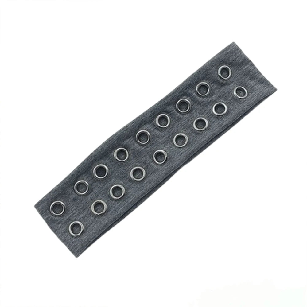 Punk Girl Hollowed Out Eyelets Wide Elastic Headband Stretchy Metal Rock Steampunk for Sports Headbands Hair Accessories