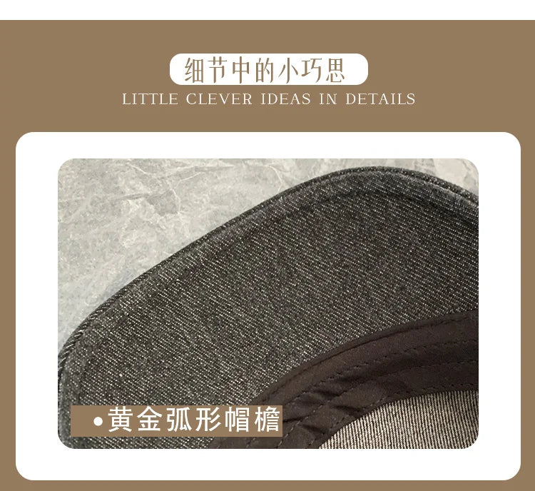 Women’s Retro Black Denim Beret – Vintage Washed Riveted Cap, Y2K Streetwear Fashion Hat for Girls
